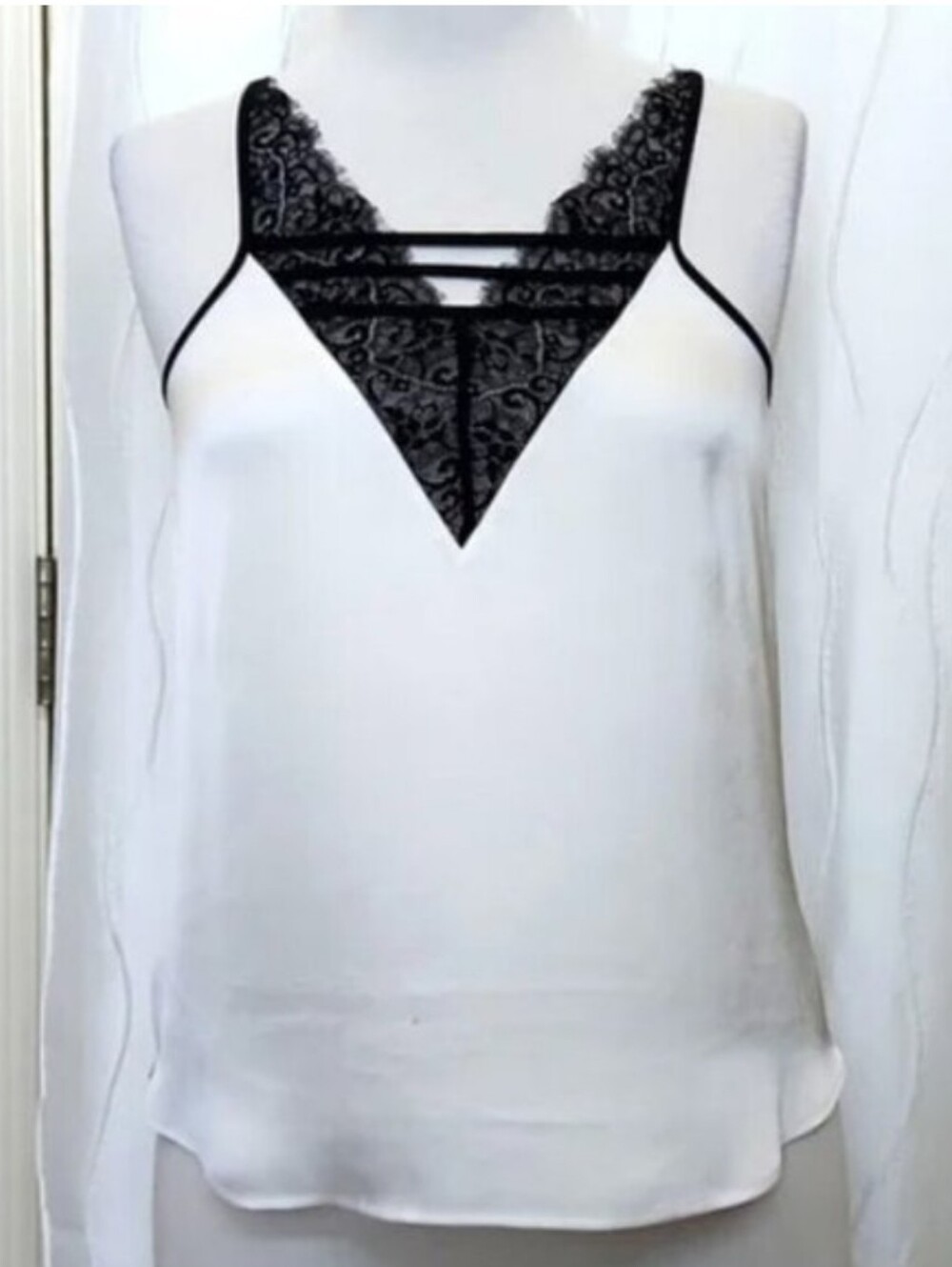 Express Lace Trim White Camisole Tank Top with Black Detail